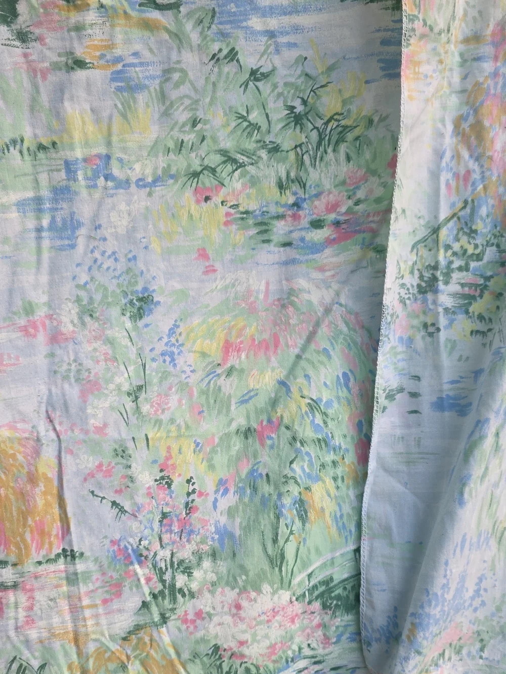 Vintage Springmaid Camille Scenic Watercolor Garden Bridge Twin Fitted Sheet